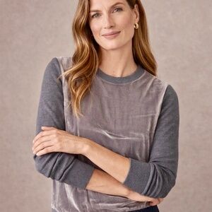Etcetera Velvet Front Knit Sweater Cashmere Blend Gray Size‎ M